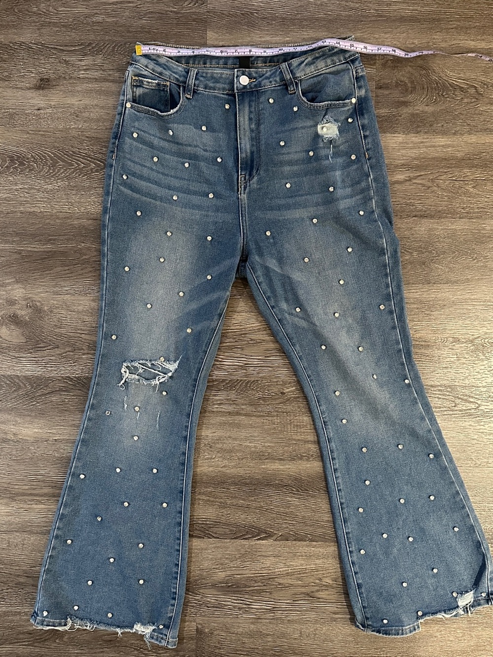 Cider Rhinestone Distressed Flare Jeans Y2K Size L